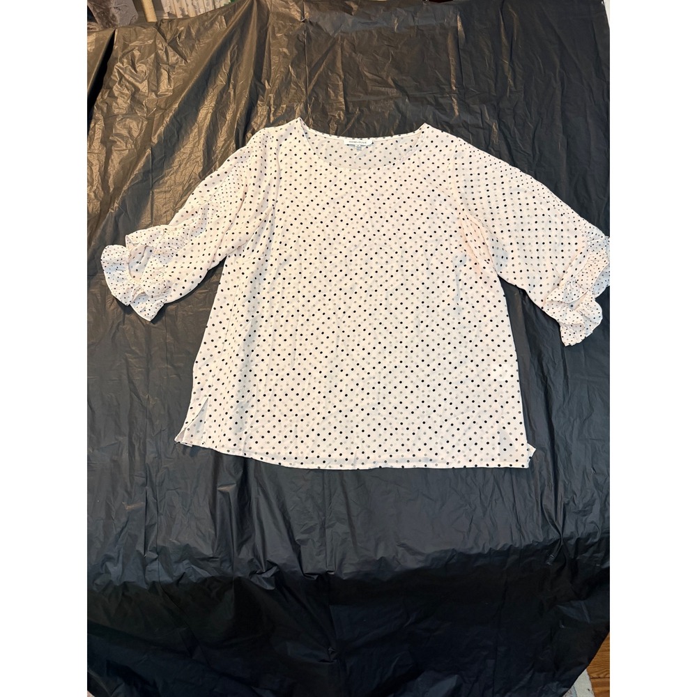 Rose + Olive Pink Polka Dot Ruffle Sleeve Blouse Top 1X Womens 3/4 Sleeve